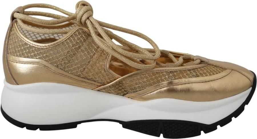 Jimmy Choo Gouden Glamour Mesh Leren Sneakers Yellow Dames