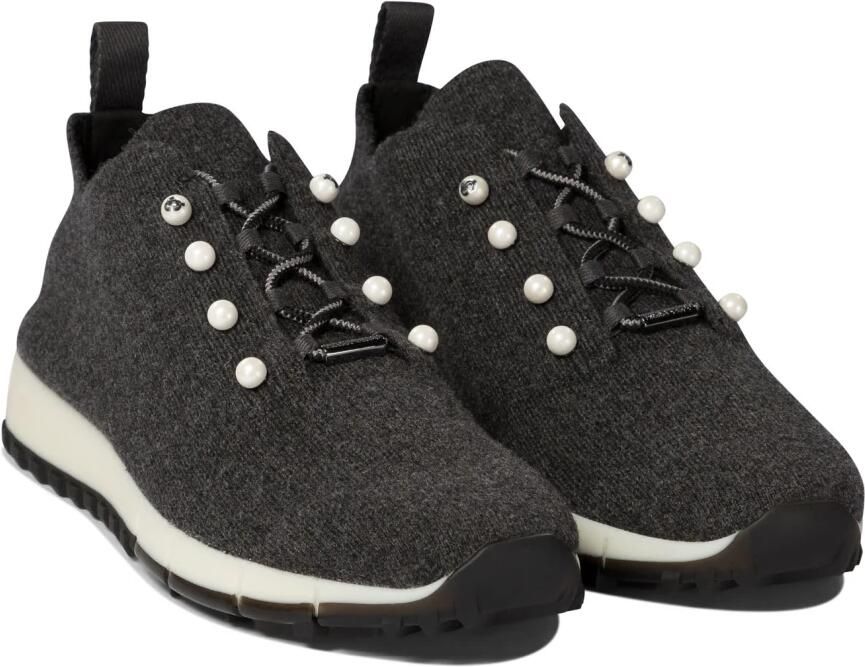 Jimmy Choo Grijze Sneakers met Parel Eyelets