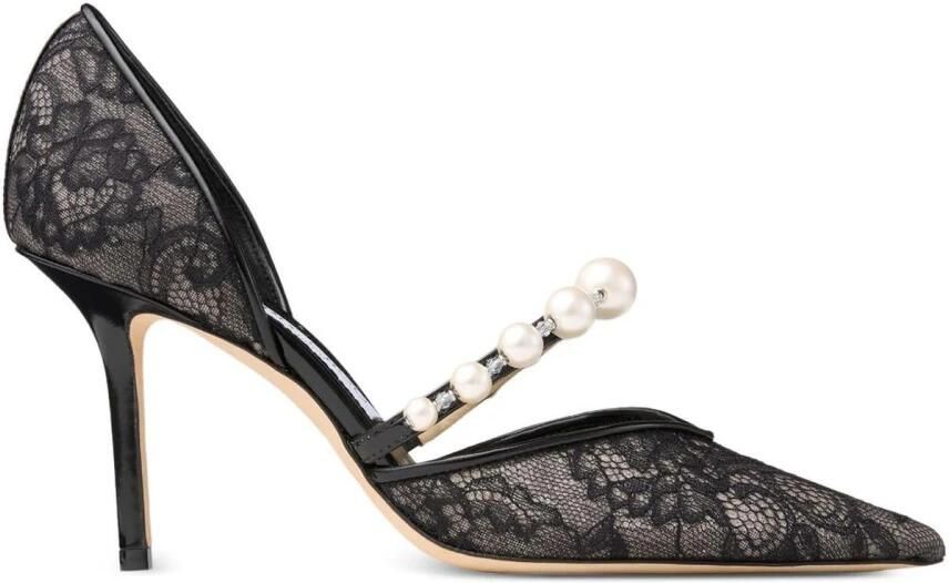 Jimmy Choo Lace Pointed-Toe Pumps with Pearl Embellish t