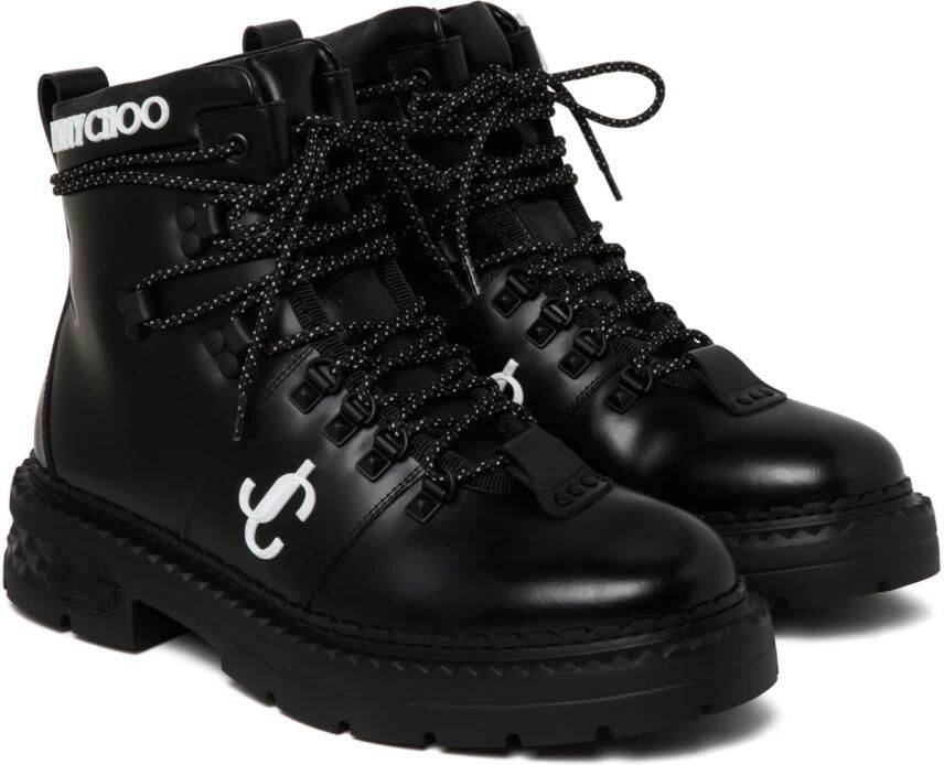 Jimmy Choo Zwarte leren enkellaarsjes met logo Black Heren