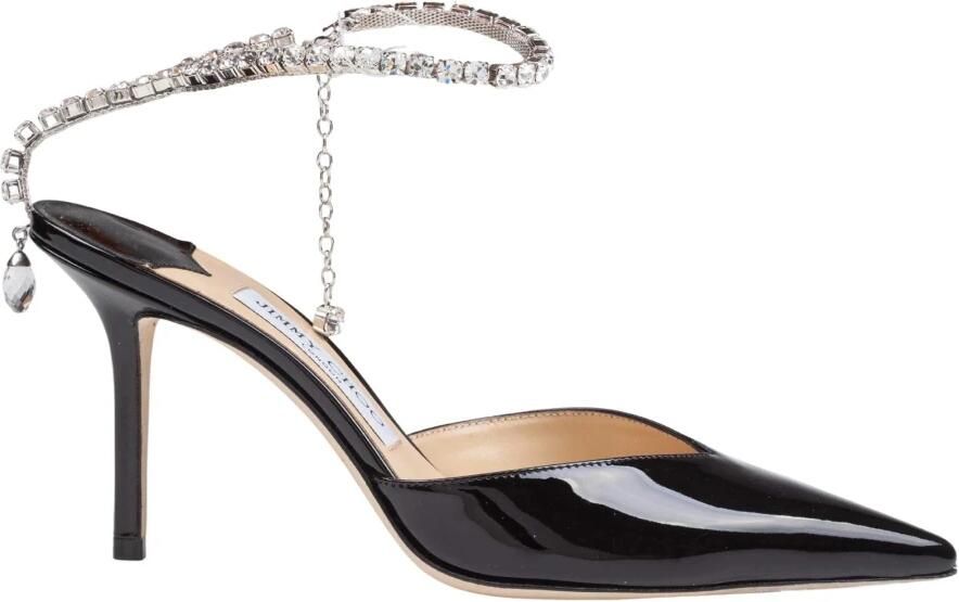 Jimmy Choo Zwarte Patentleren Kristallen Ketting Hakken Black Dames