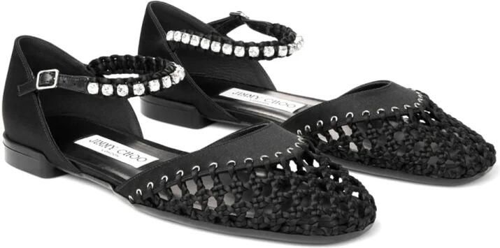 Jimmy Choo Satin Ballerina Zwart Kristal Schoenen