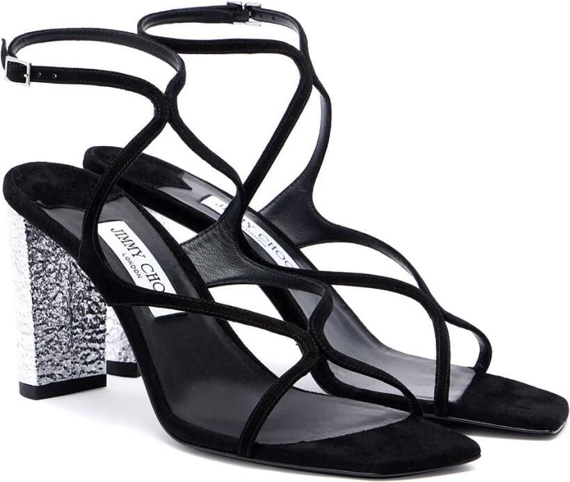 Jimmy Choo Verpletterd Zwart Zilver Suède Sneakers