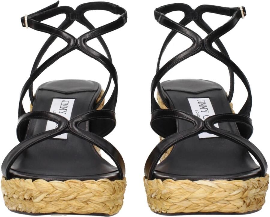 Jimmy Choo Zwarte Leren Sleehak Sandalen Vintage Effect