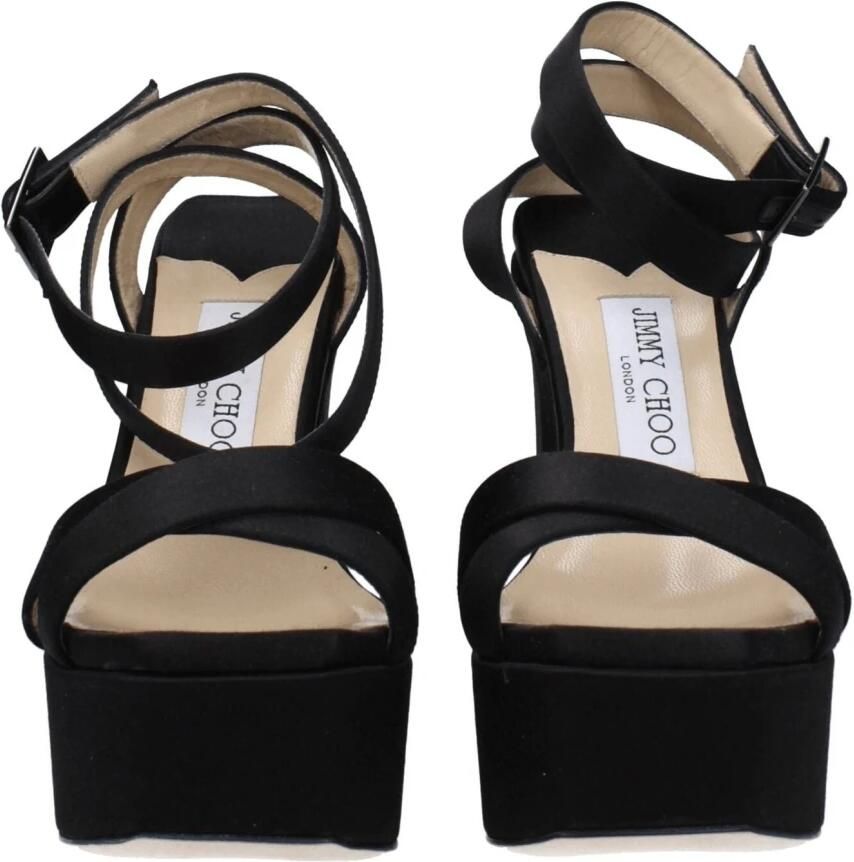 Jimmy Choo Zwarte Satijnen Plateau Sandalen