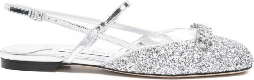 Jimmy Choo Kristal versierde platte schoenen zilver