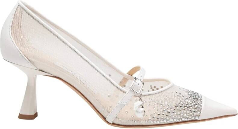 Jimmy Choo Kristal Witte Pumps Elegant Mesh Leer