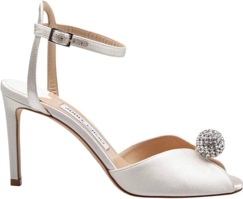 Jimmy Choo Kristallen Bal Satijnen Sandaal Ivoor Beige Dames