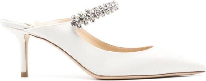 Jimmy Choo Kristalversierde Ivoorwitte Satijnen Schoenen