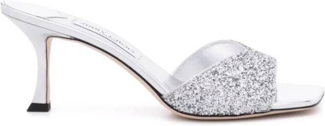 Jimmy Choo Metallic Glitter Slip-On Sandalen Gray Dames