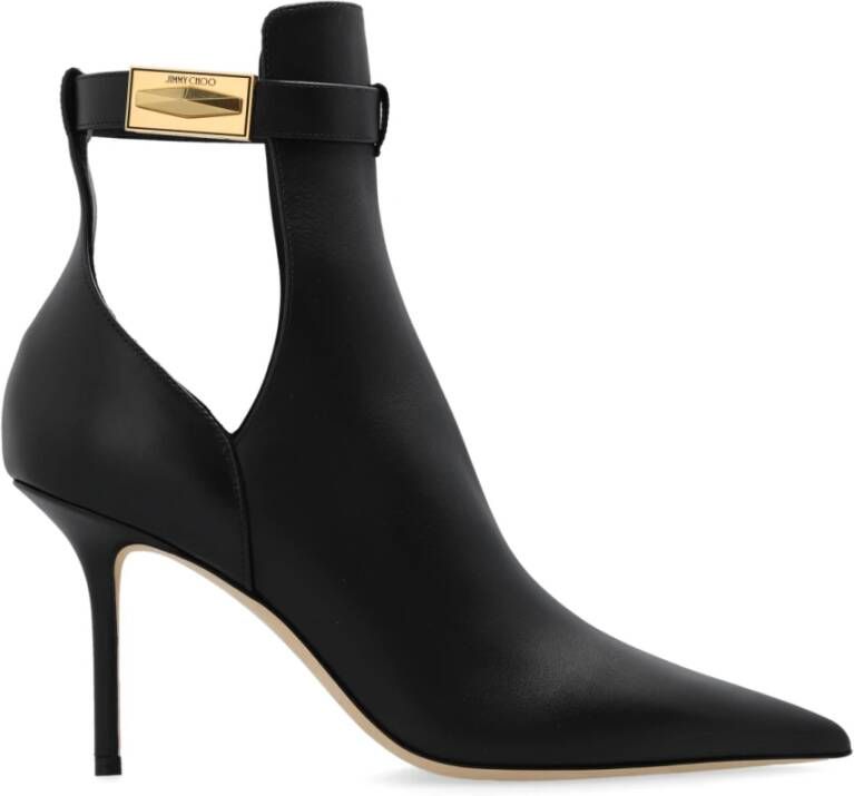 Jimmy Choo Zwarte leren Nell 85 enkellaarzen Black Dames