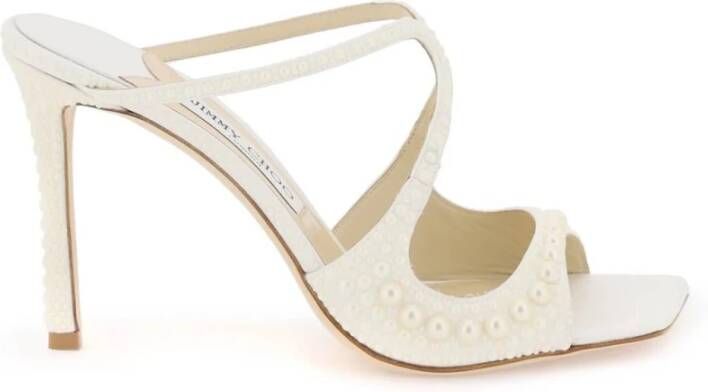 Jimmy Choo Parel-Bezaaide Satijnen Muiltjes White Dames