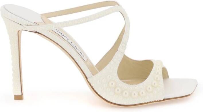 Jimmy Choo Parel Ingelegde Satijnen Muiltjes White Dames