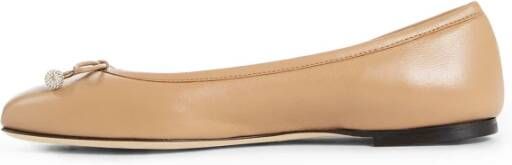 Jimmy Choo Parel Strik Lederen Blokhak Sandaal Beige Dames