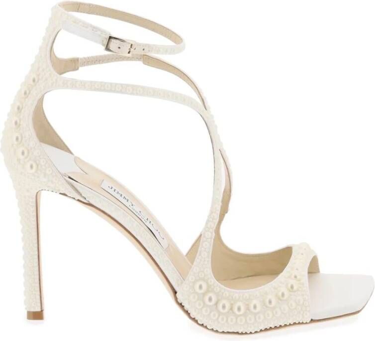 Jimmy Choo Parelversierde Satijnen Sandalen White Dames