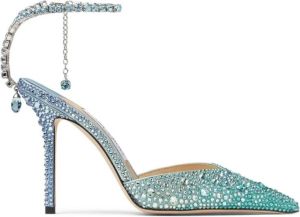 Jimmy Choo Peacock Blue Kristalversierde Hak Sandalen Blauw Dames
