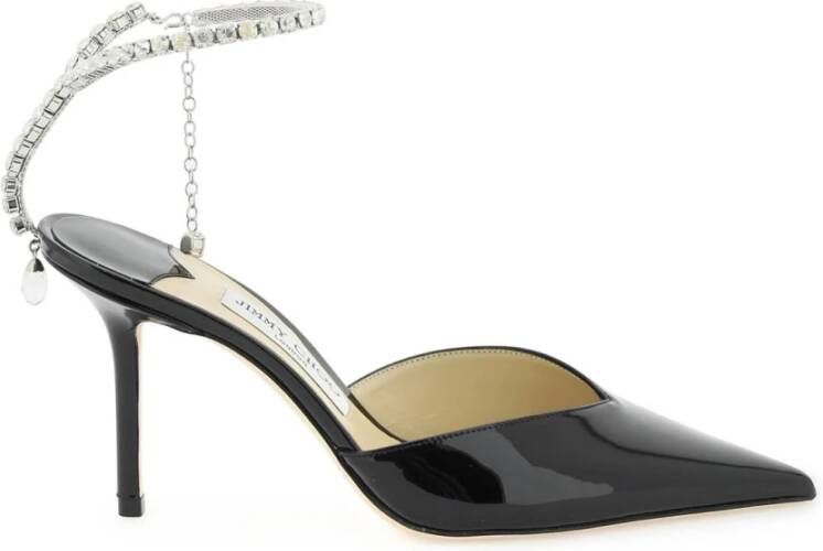 Jimmy Choo Zwarte Patentleren Kristallen Ketting Hakken Black Dames