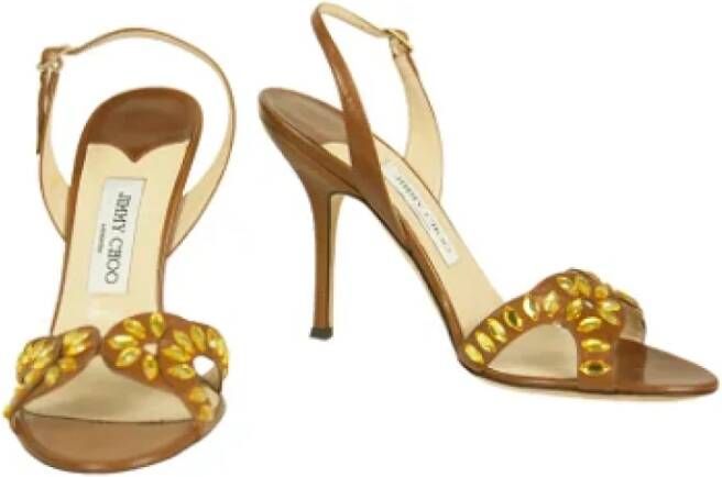 Jimmy Choo Pre-owned Sandalen met kralenbandjes en smalle hakken Brown Dames