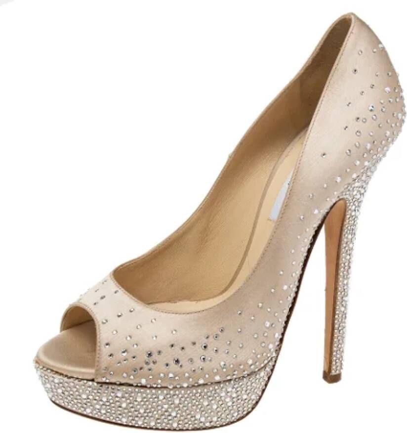 Jimmy Choo Pre-owned Satin heels Beige Dames