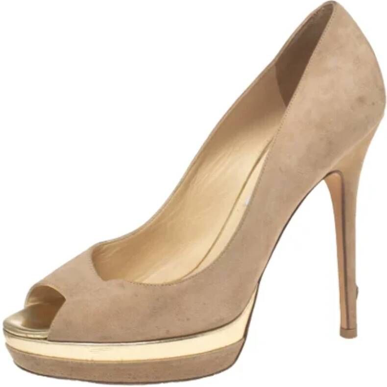 Jimmy Choo Pre-owned Suede heels Beige Dames