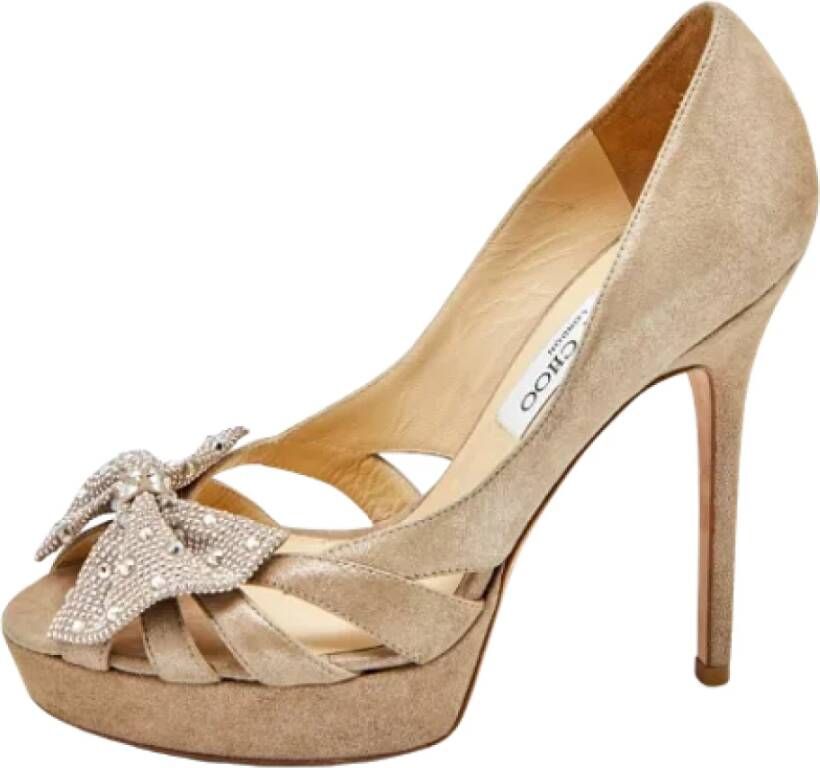 Jimmy Choo Pre-owned Suede heels Beige Dames