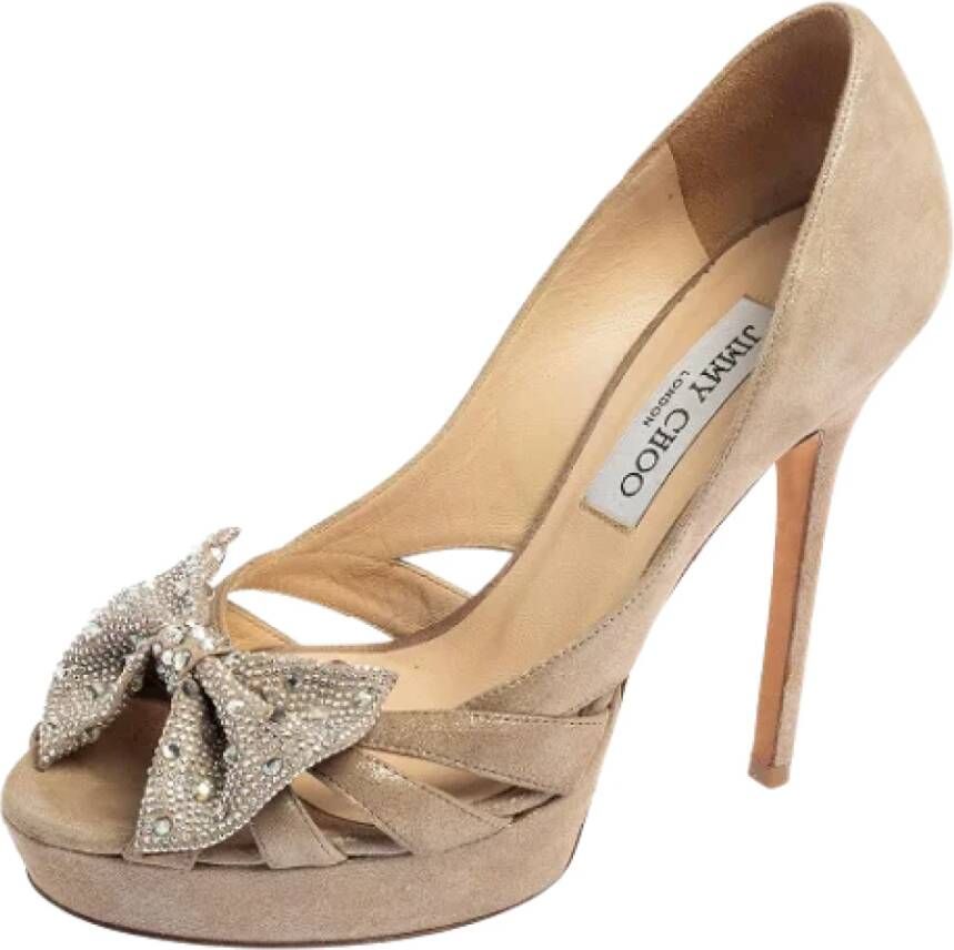 Jimmy Choo Pre-owned Suede heels Beige Dames