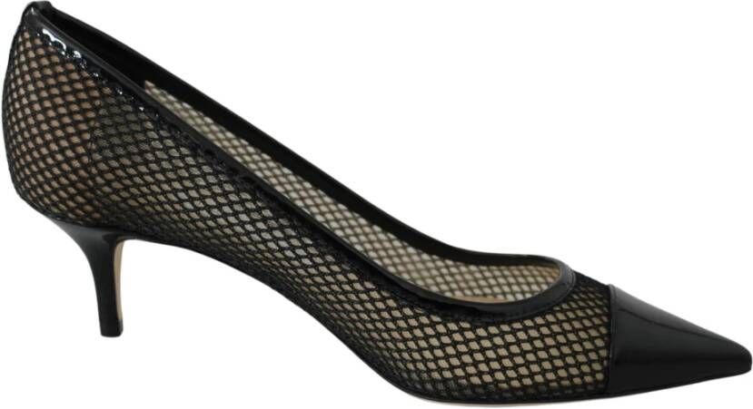 Jimmy Choo Chique puntige pumps in lak en mesh Black Dames
