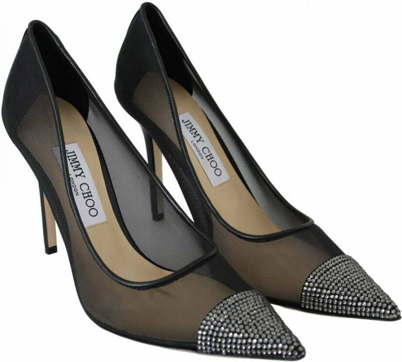 Jimmy Choo Elegante Zwarte Kristal Mesh Pumps Black Dames