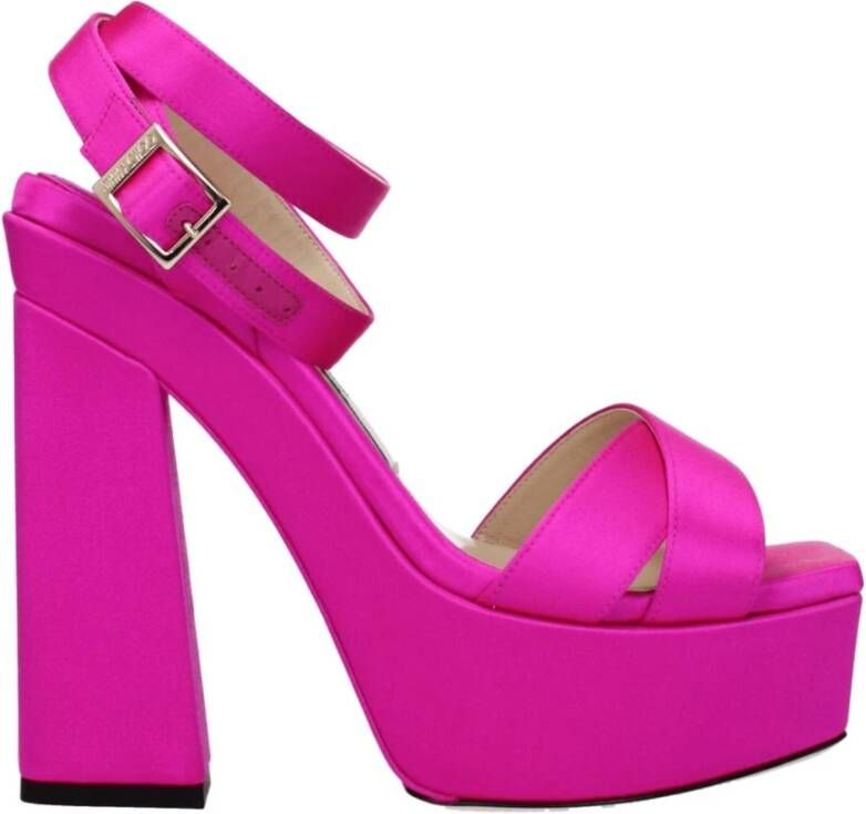 Jimmy Choo Roze Satijnen Hoge Hak Sandaal