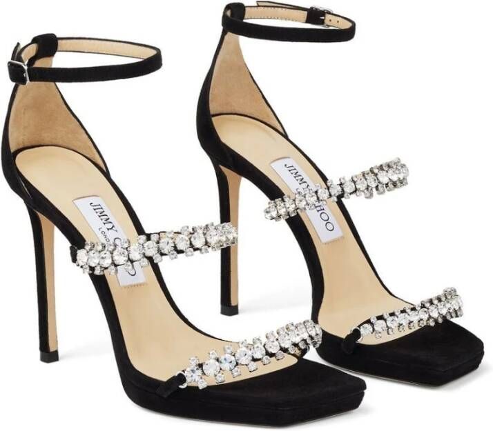 Jimmy Choo Suede Sandalen met Kristalversiering Black Dames