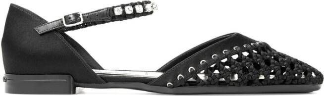 Jimmy Choo Satin Ballerina Zwart Kristal Schoenen