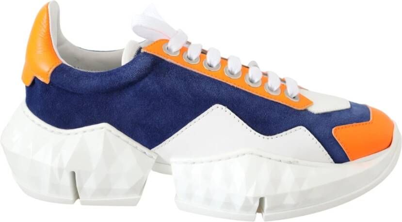 Jimmy Choo Blauw Oranje Diamond Leren Sneaker Multicolor Dames