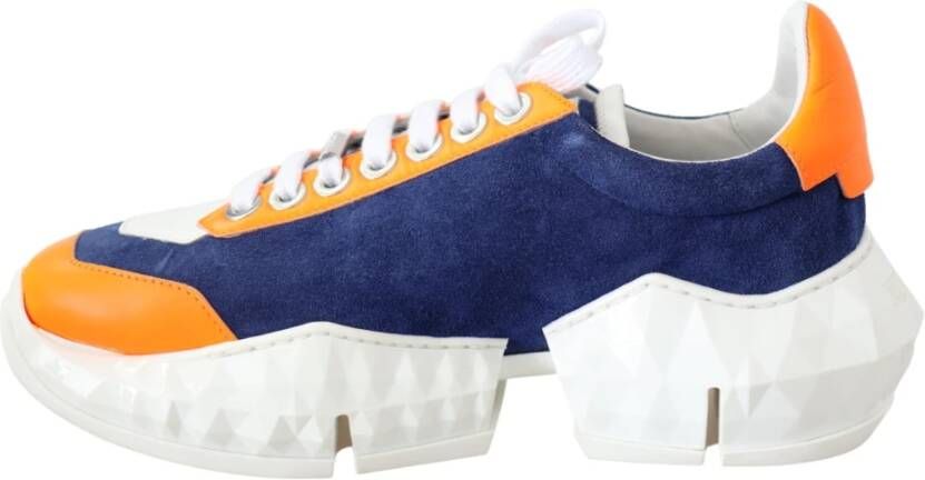 Jimmy Choo Blauw Oranje Diamond Leren Sneaker Multicolor Dames