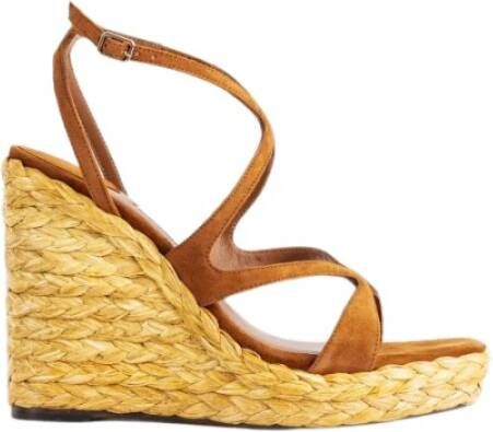 Jimmy Choo Suede en Raffia Sleehak Sandalen