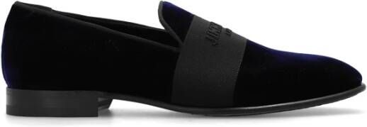 Jimmy Choo Thame Velvet Loafers met Geborduurd Logo Blue Heren