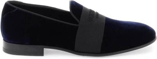 Jimmy Choo Thame Velvet Loafers met Geborduurd Logo Blue Heren