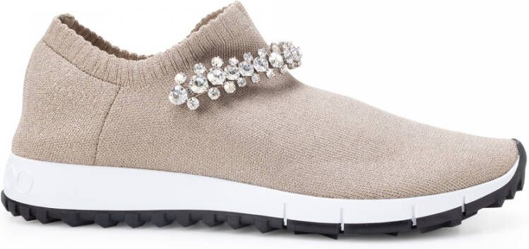 Jimmy Choo Verona Crystal Embellished Knit Sneakers Beige Dames