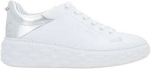 Jimmy Choo Witte Leren Flatform Sneakers met Zilveren Gelamineerd Detail White Dames