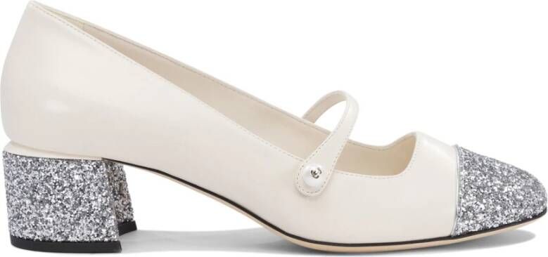Jimmy Choo Glitter Two-Tone Leren Blokhak Schoenen White Dames