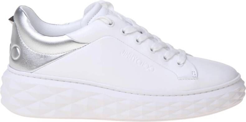 Jimmy Choo Witte Zilveren Leren Sneakers White Dames