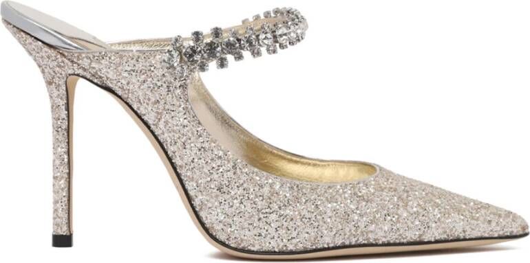 Jimmy Choo Metallic Leren Strass Pantoffels Gray Dames