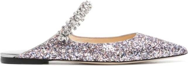 Jimmy Choo Zilveren Kristalversierde Platte Schoenen Multicolor Dames