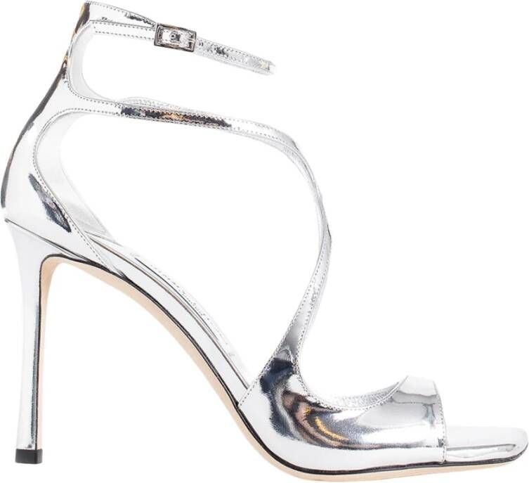 Jimmy Choo Zilveren spiegel lederen stiletto hiel sandaal Gray Dames