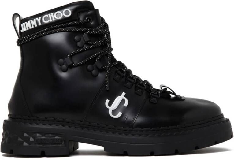 Jimmy Choo Zwarte leren enkellaarsjes met logo Black Heren