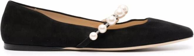 Jimmy Choo Zwarte leren ballerinaflats met vierkante neus Black Dames