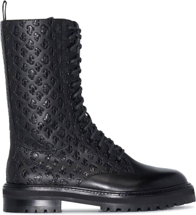 Jimmy Choo Zwarte leren Cora-logo laarzen