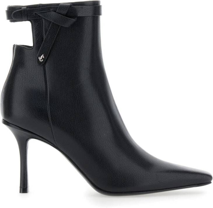 Jimmy Choo Zwarte Leren Enkellaarzen met Knoopdetail