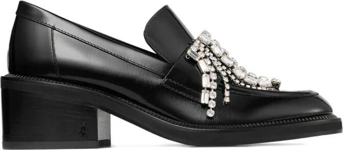 Jimmy Choo Zwarte leren kristal loafer schoenen