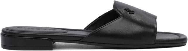 Jimmy Choo Zwarte leren platte sandalen met vierkante neus Black Dames