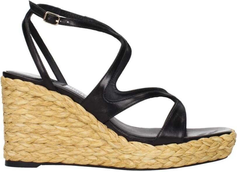 Jimmy Choo Zwarte Leren Sleehak Sandalen Vintage Effect